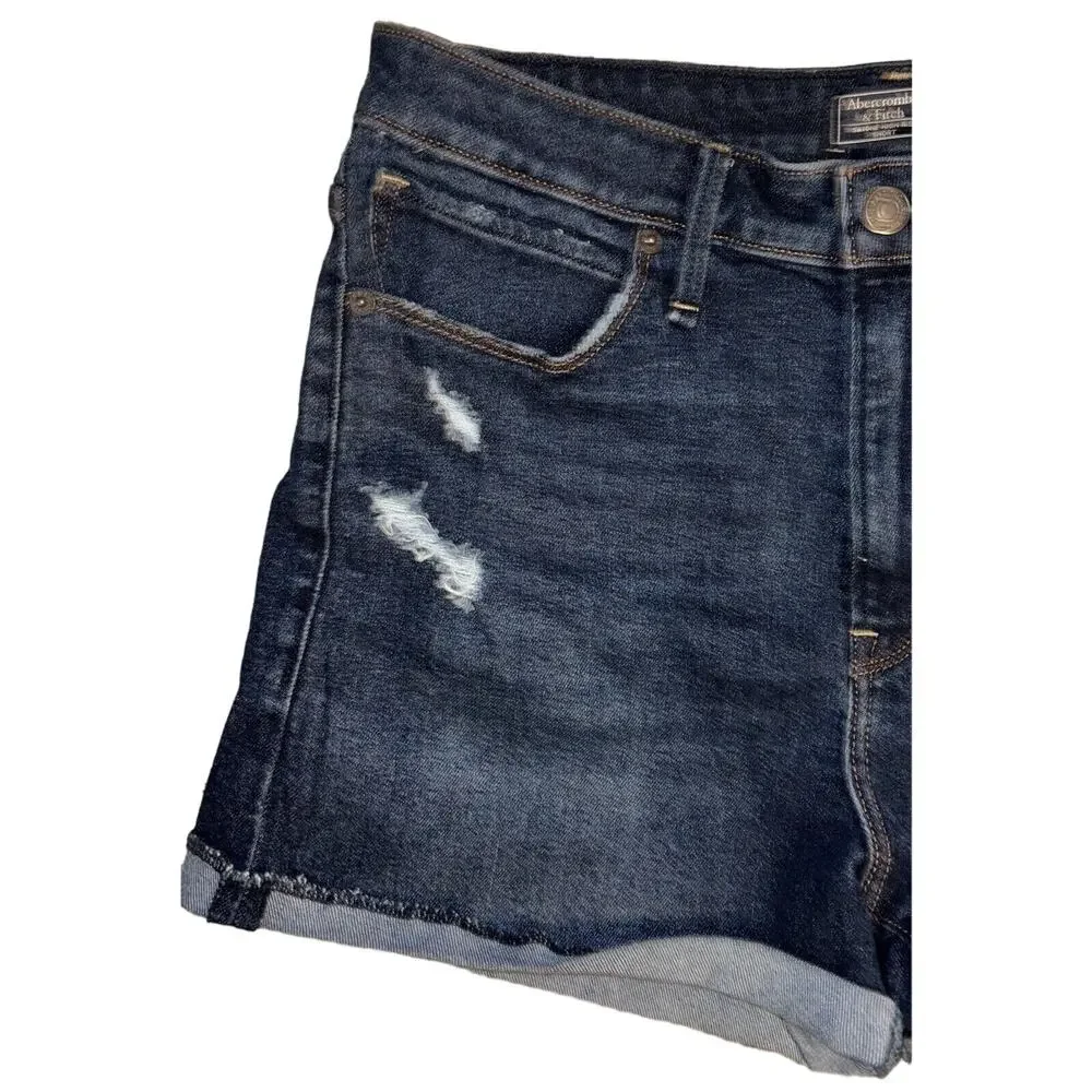 Abercrombie & Fitch Simone High Rise Short Size 29 / 8 Distressed Denim Jean EUC